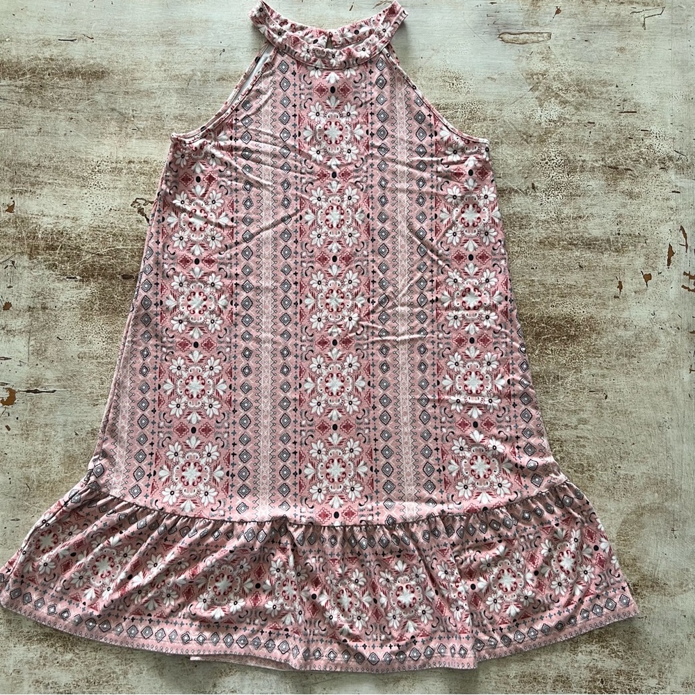 Loft Outlet Petite Pink Pattern High-Neck Summer Dress